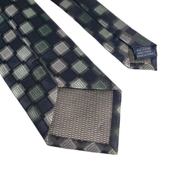 Croft Barrow Geometric Checkered Tie Navy Green Gray Polyester Office Gift Dad - Picture 6 of 6